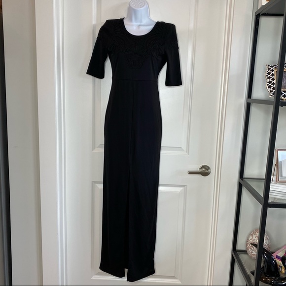 Long Black Dress w Applique Design Bodice - Picture 7 of 13